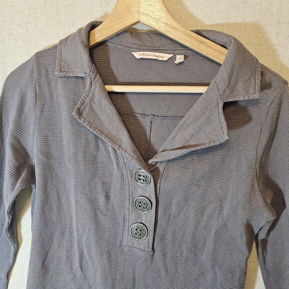 Soft Surroundings XS Gray Take Two Tunic Top Waffle Knit Thermal Buttons Collar - Picture 2 of 7